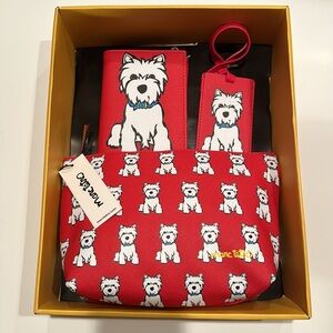 Marc Tetro Travel Set Westie Dog Cosmetic Makeup Bag Luggage Tag Passport Wallet